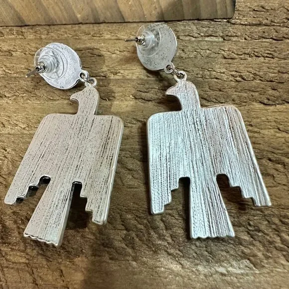 Thunderbird Turquoise 2.5 Inch Long Post Earrings in Antique Silver Finish - Picture 8 of 8